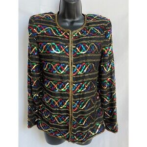 Vintage Laurence Kazar 100% Silk Sequin Evening Blazer Cardigan PS Wearable Art